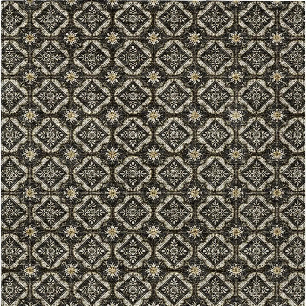 9' X 12' Black And Coffee Geometric Washable Indoor Outdoor Area Rug Homeroots Outdoor