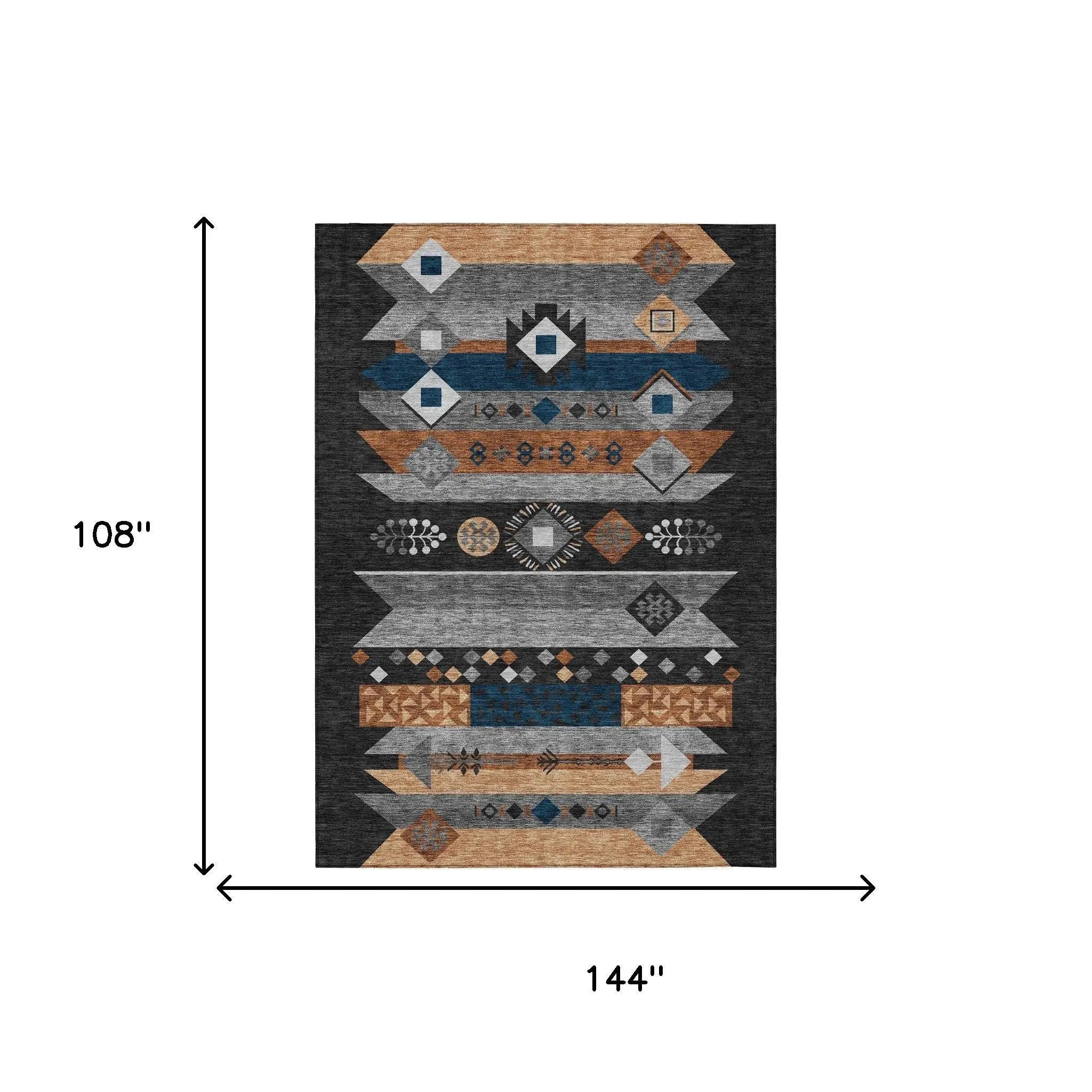 9' X 12' Black And Copper Geometric Washable Indoor Outdoor Area Rug Homeroots Outdoor