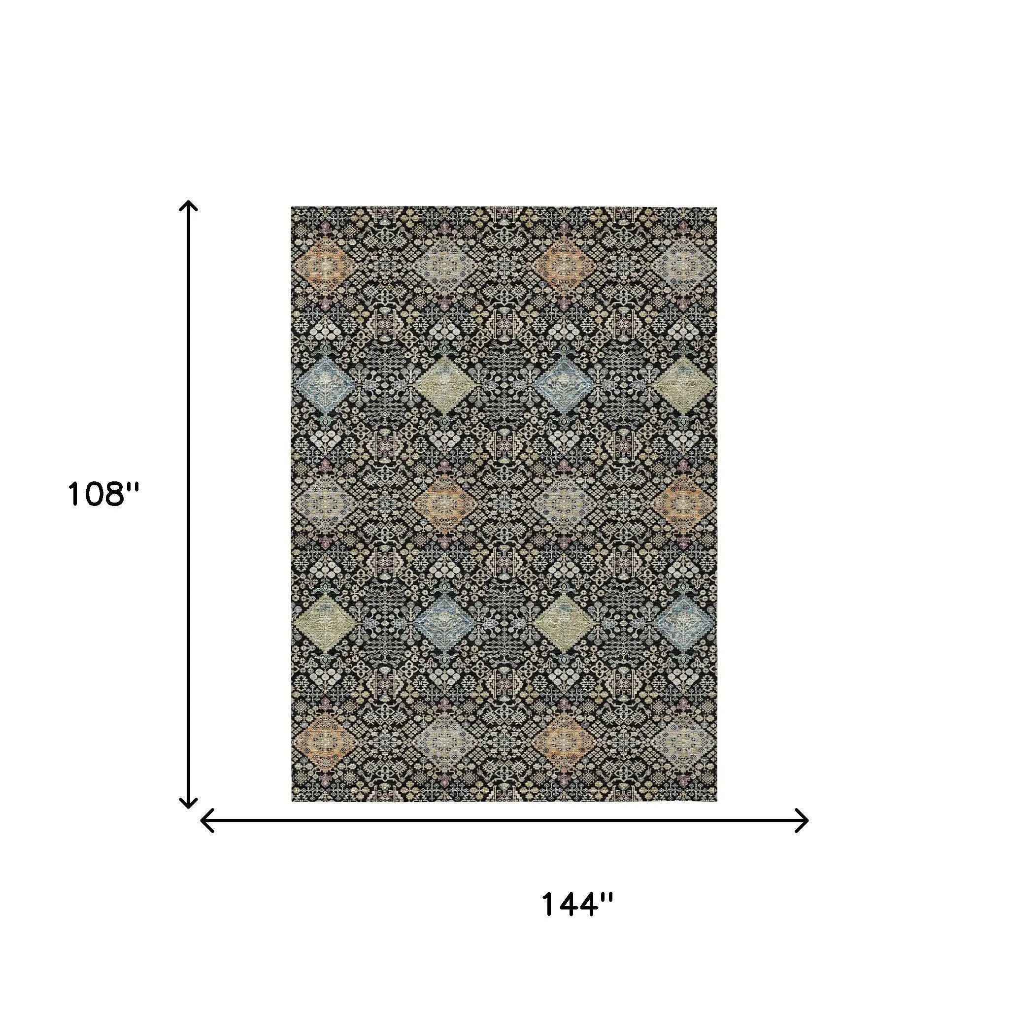 9' X 12' Black And Copper Oriental Washable Indoor Outdoor Area Rug Homeroots Outdoor