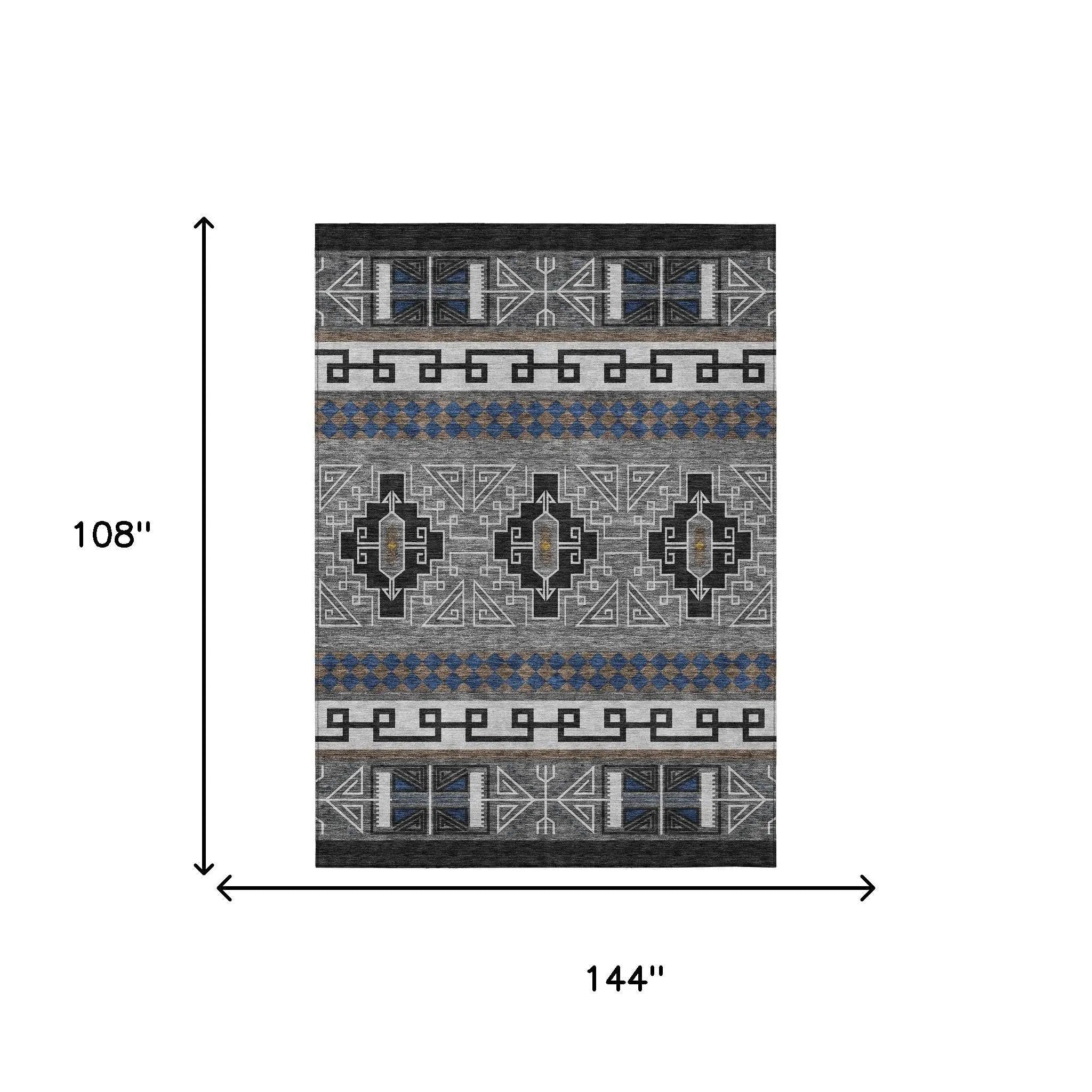 9' X 12' Black And Copper Tribal Washable Indoor Outdoor Area Rug Homeroots Outdoor