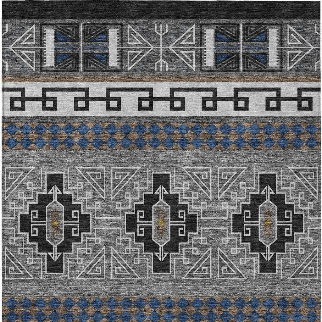 9' X 12' Black And Copper Tribal Washable Indoor Outdoor Area Rug Homeroots Outdoor