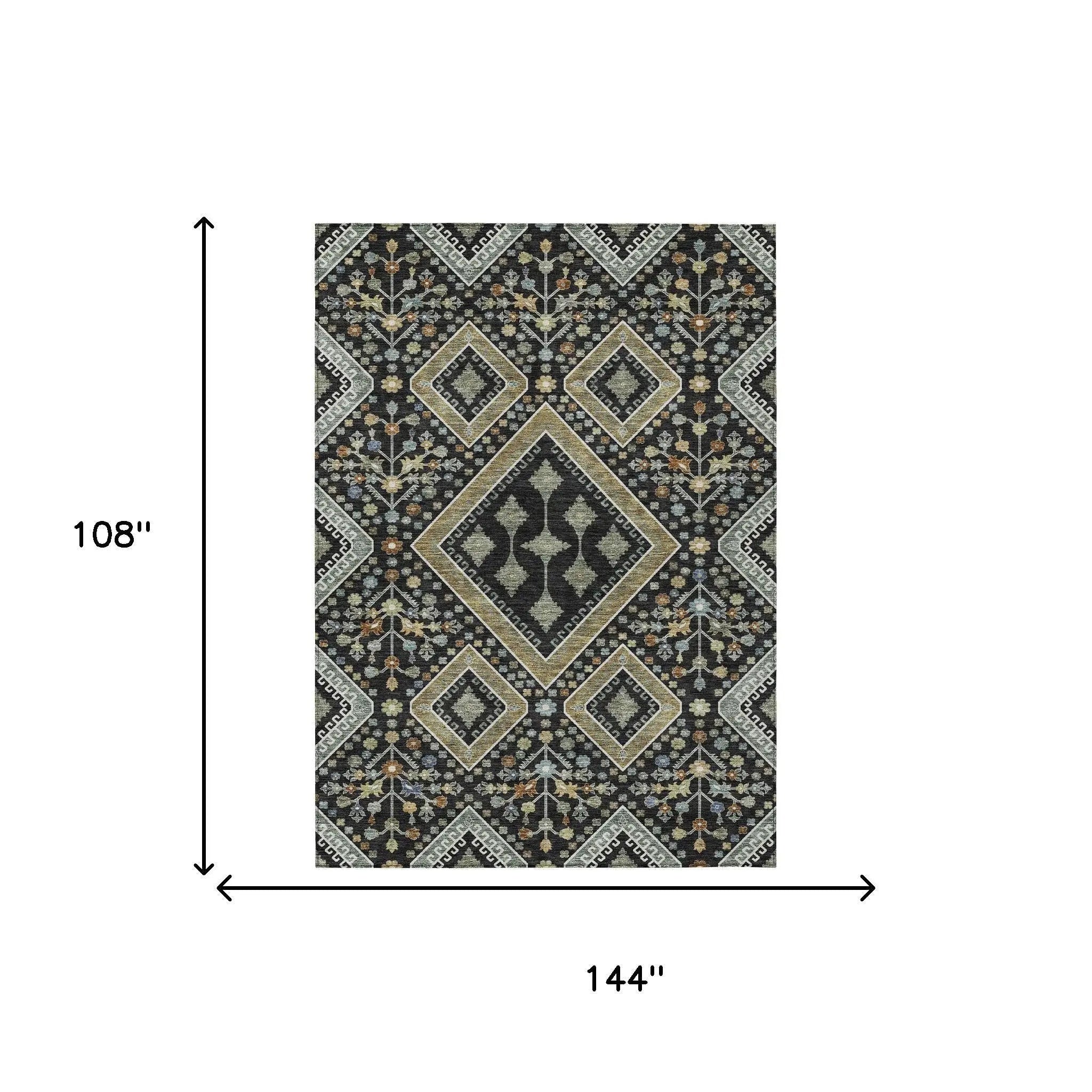 9' X 12' Black And Fern Green Medallion Washable Indoor Outdoor Area Rug Homeroots Outdoor