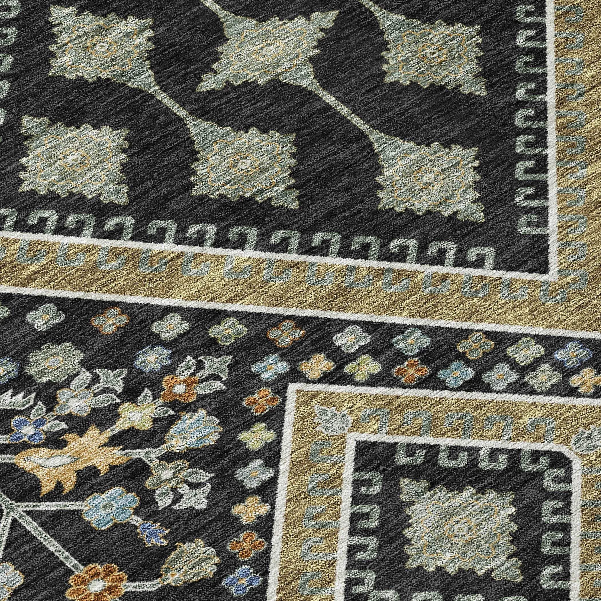 9' X 12' Black And Fern Green Medallion Washable Indoor Outdoor Area Rug Homeroots Outdoor