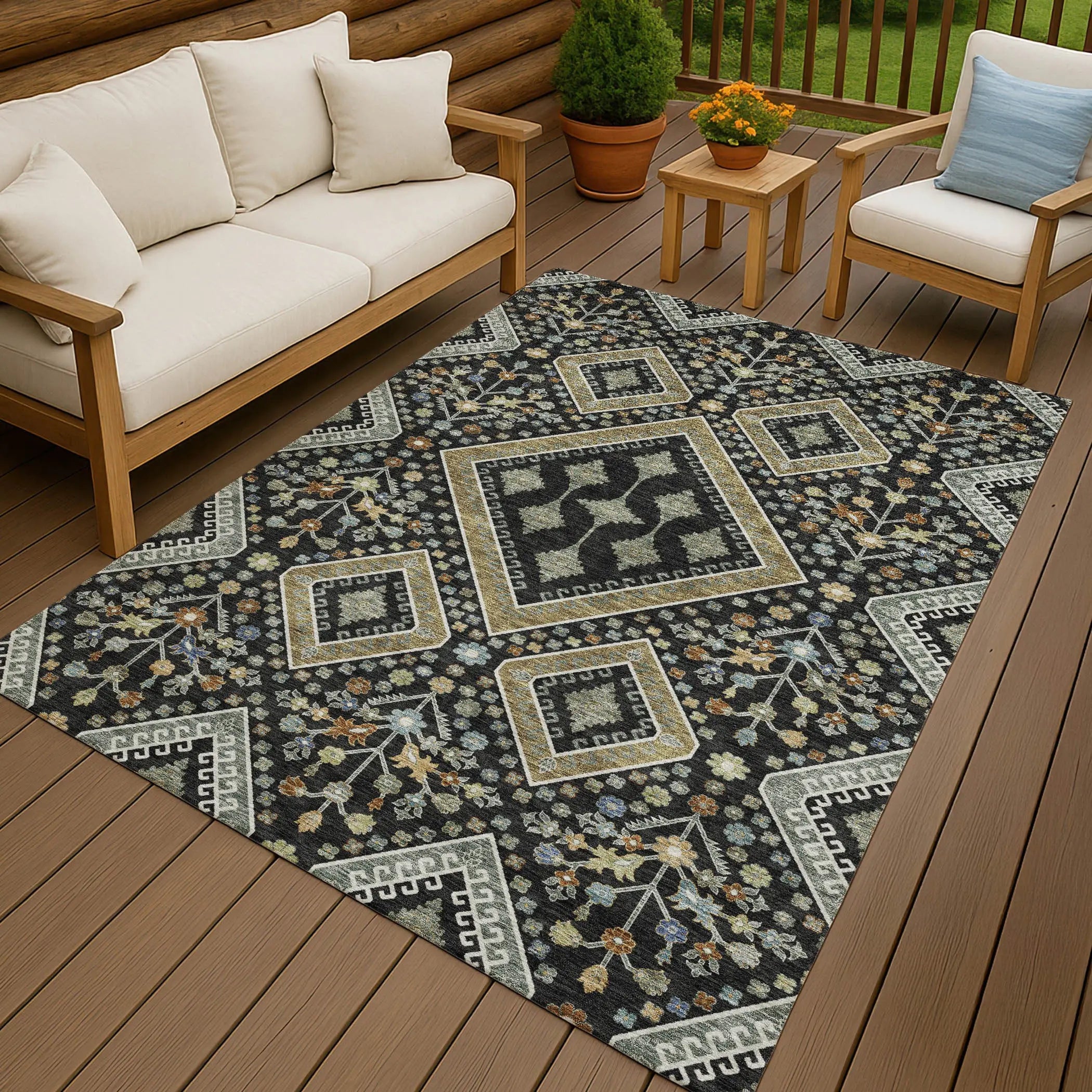 9' X 12' Black And Fern Green Medallion Washable Indoor Outdoor Area Rug Homeroots Outdoor