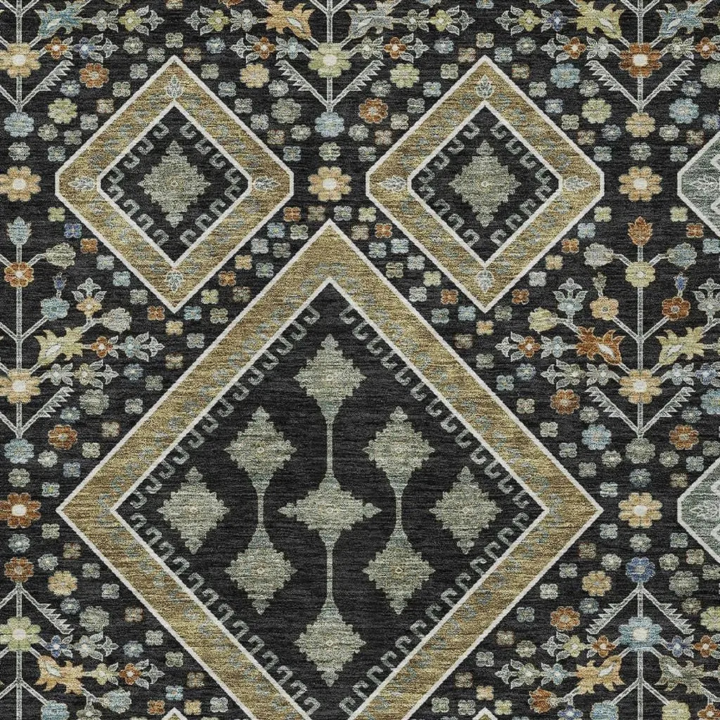 9' X 12' Black And Fern Green Medallion Washable Indoor Outdoor Area Rug Homeroots Outdoor