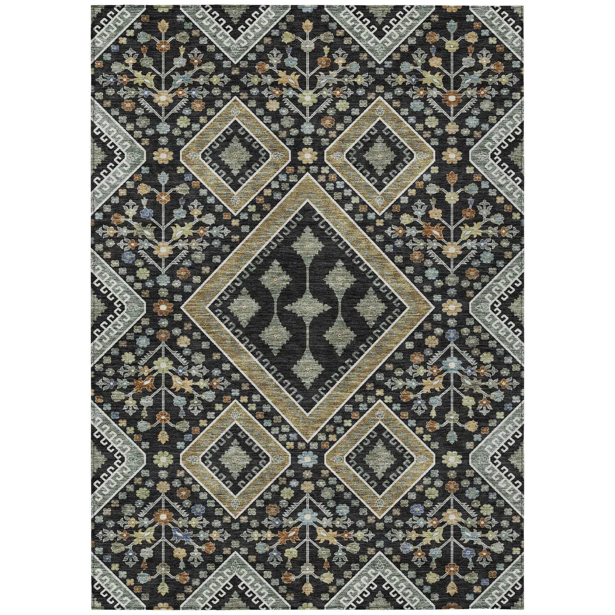 9' X 12' Black And Fern Green Medallion Washable Indoor Outdoor Area Rug Homeroots Outdoor
