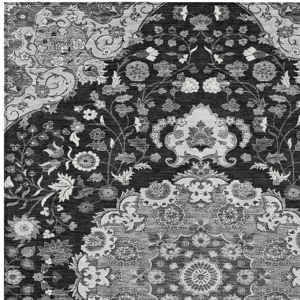 9' X 12' Black And Granite Gray Damask Washable Indoor Outdoor Area Rug Homeroots Outdoor