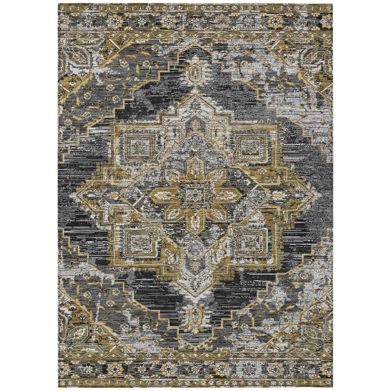 9' X 12' Black And Granite Gray Oriental Washable Indoor Outdoor Area Rug Homeroots Outdoor
