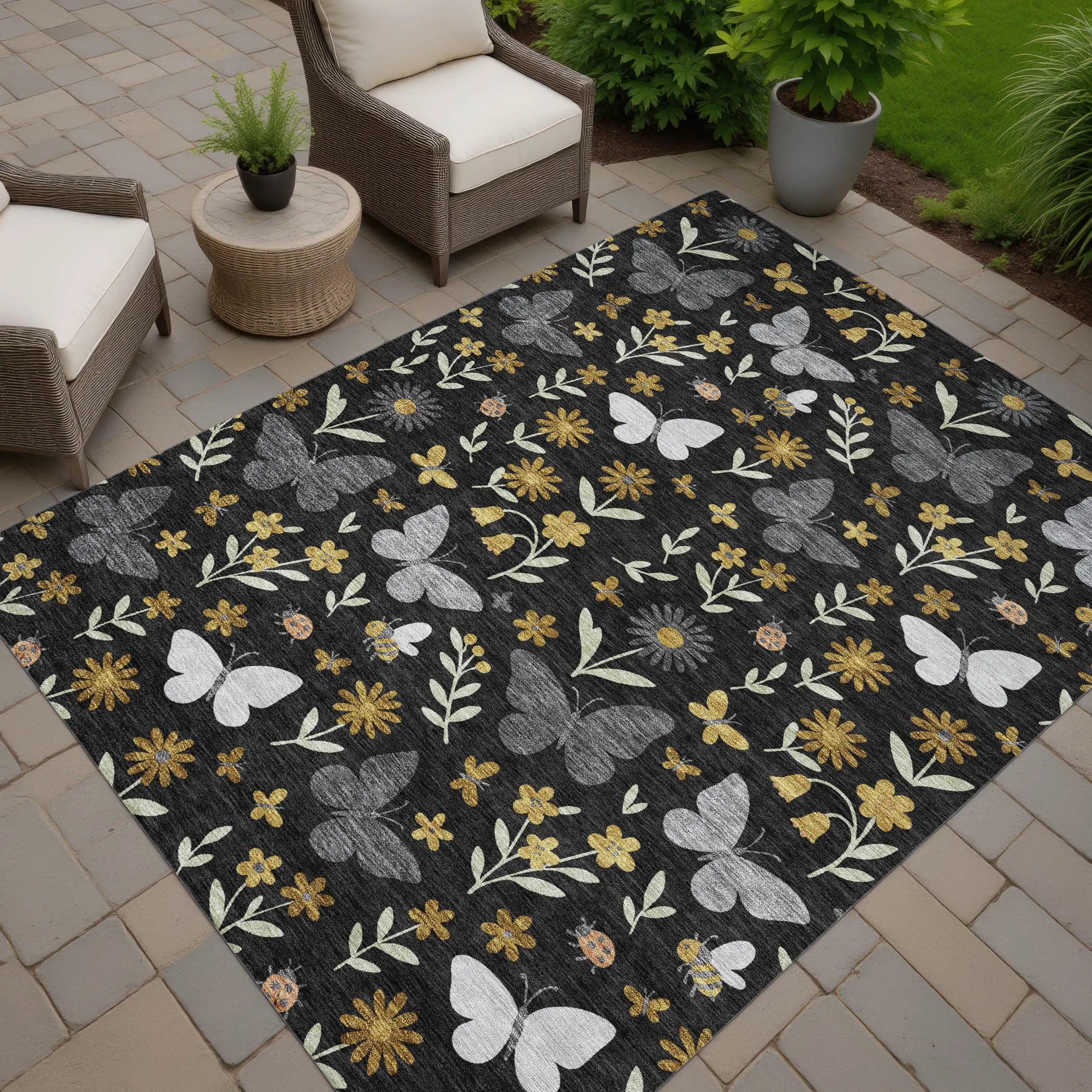 9' X 12' Black And Graphite Abstract Washable Indoor Outdoor Area Rug Homeroots Outdoor