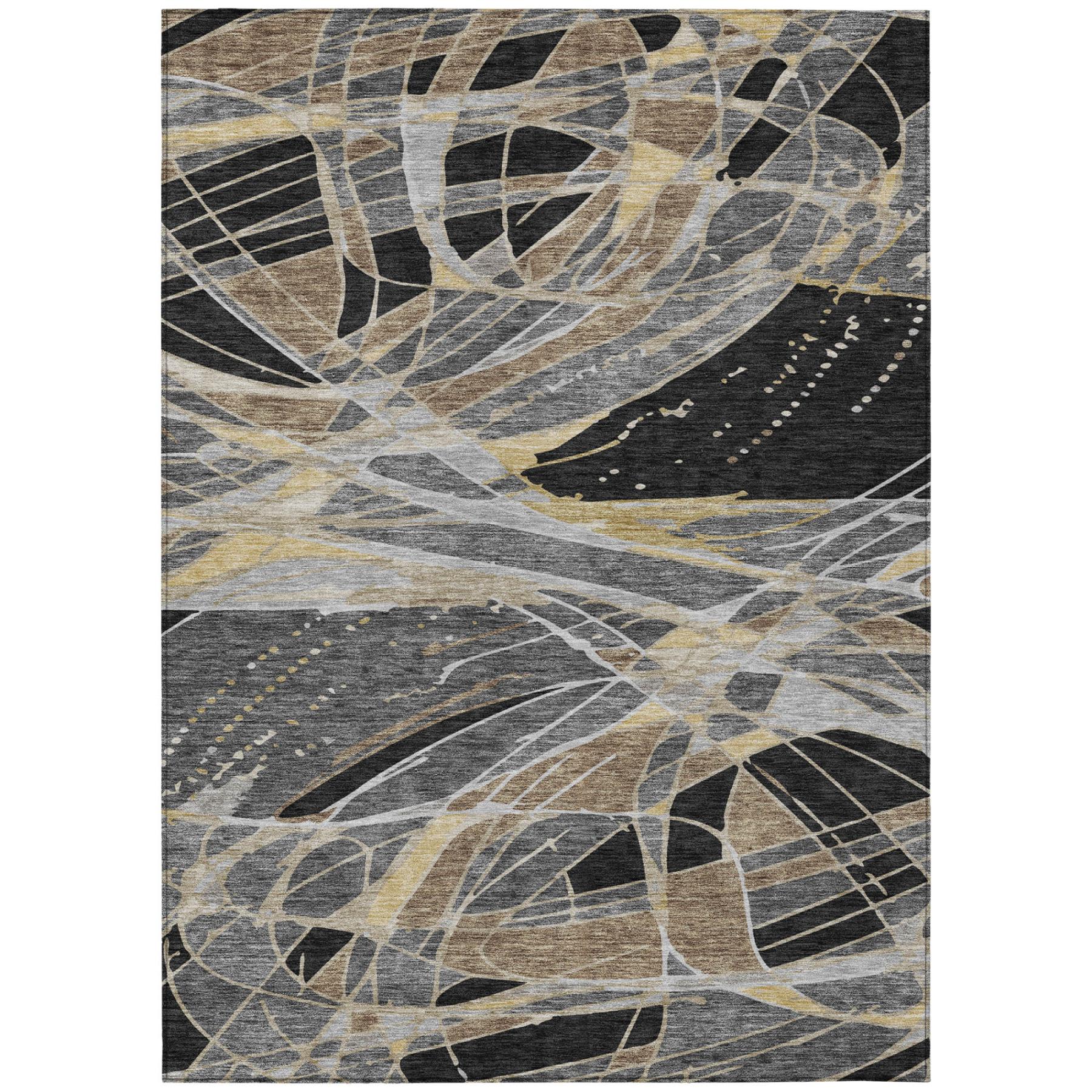 9' X 12' Black And Graphite Abstract Washable Indoor Outdoor Area Rug Homeroots Outdoor