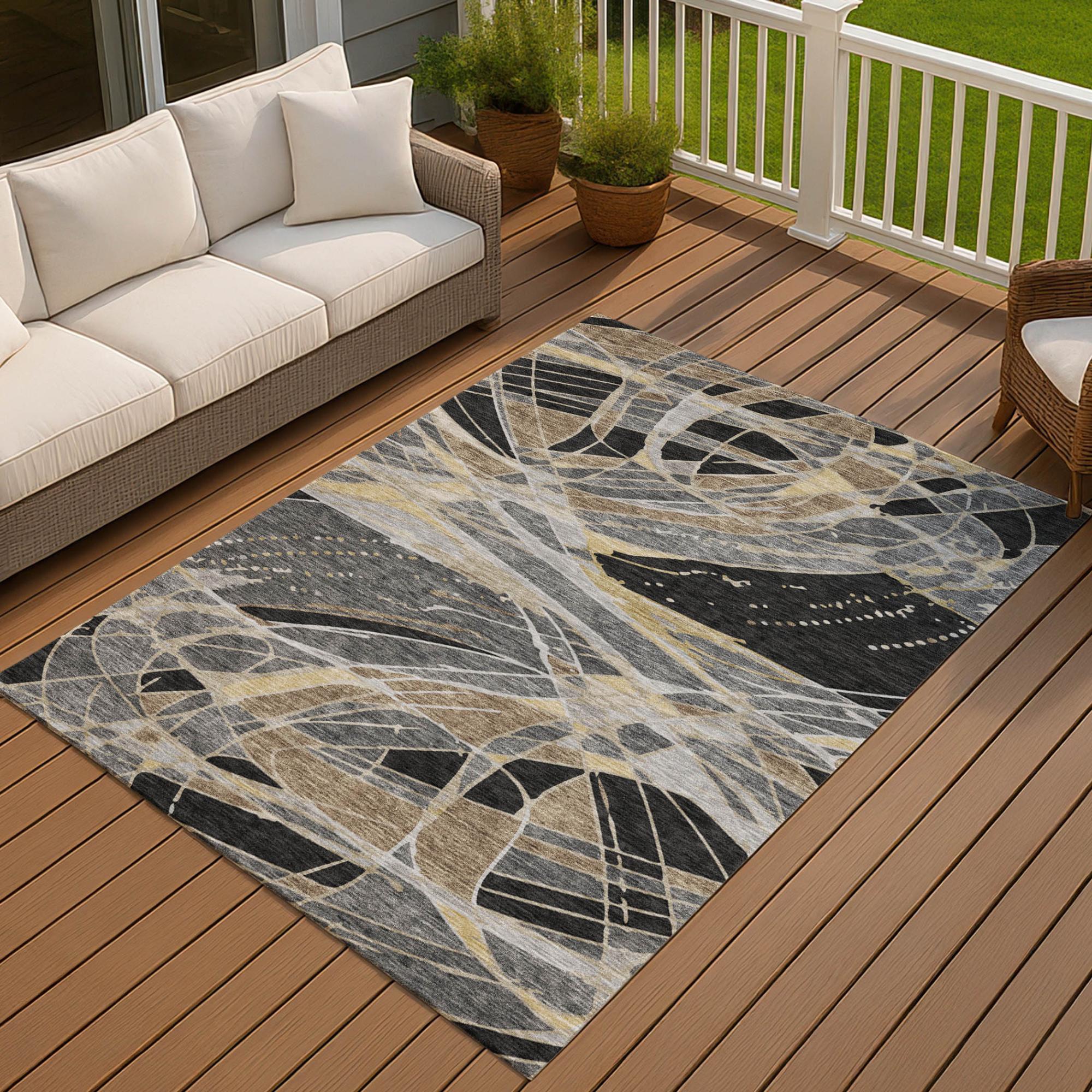 9' X 12' Black And Graphite Abstract Washable Indoor Outdoor Area Rug Homeroots Outdoor