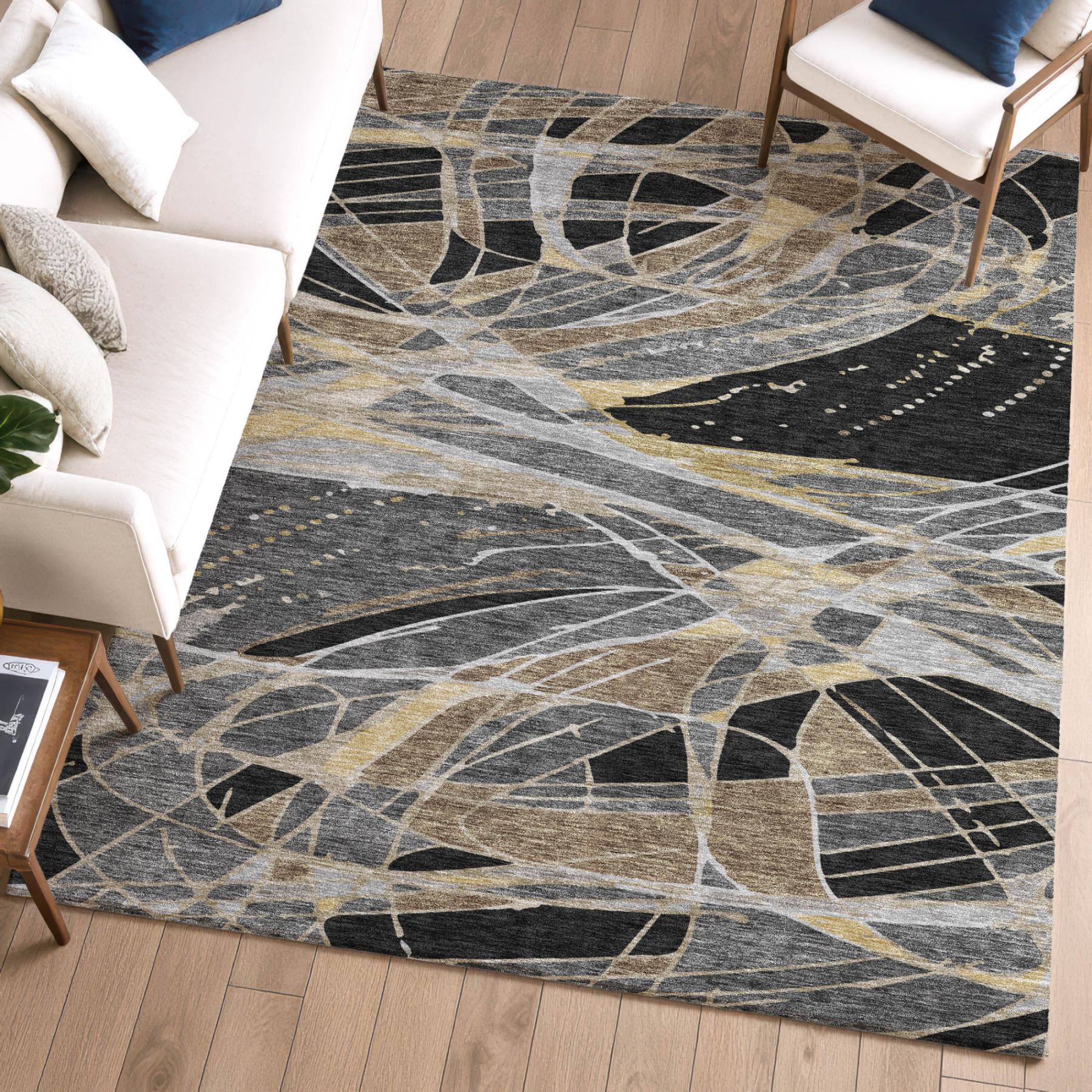 9' X 12' Black And Graphite Abstract Washable Indoor Outdoor Area Rug Homeroots Outdoor