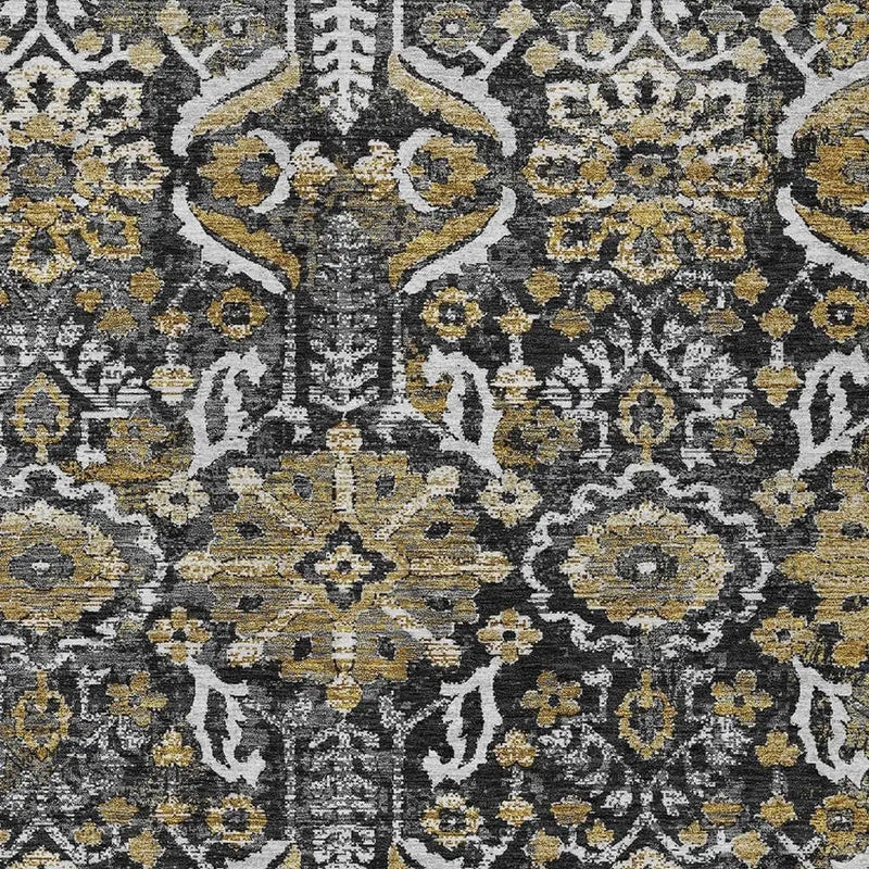 9' X 12' Black And Graphite Damask Washable Indoor Outdoor Area Rug Homeroots Outdoor