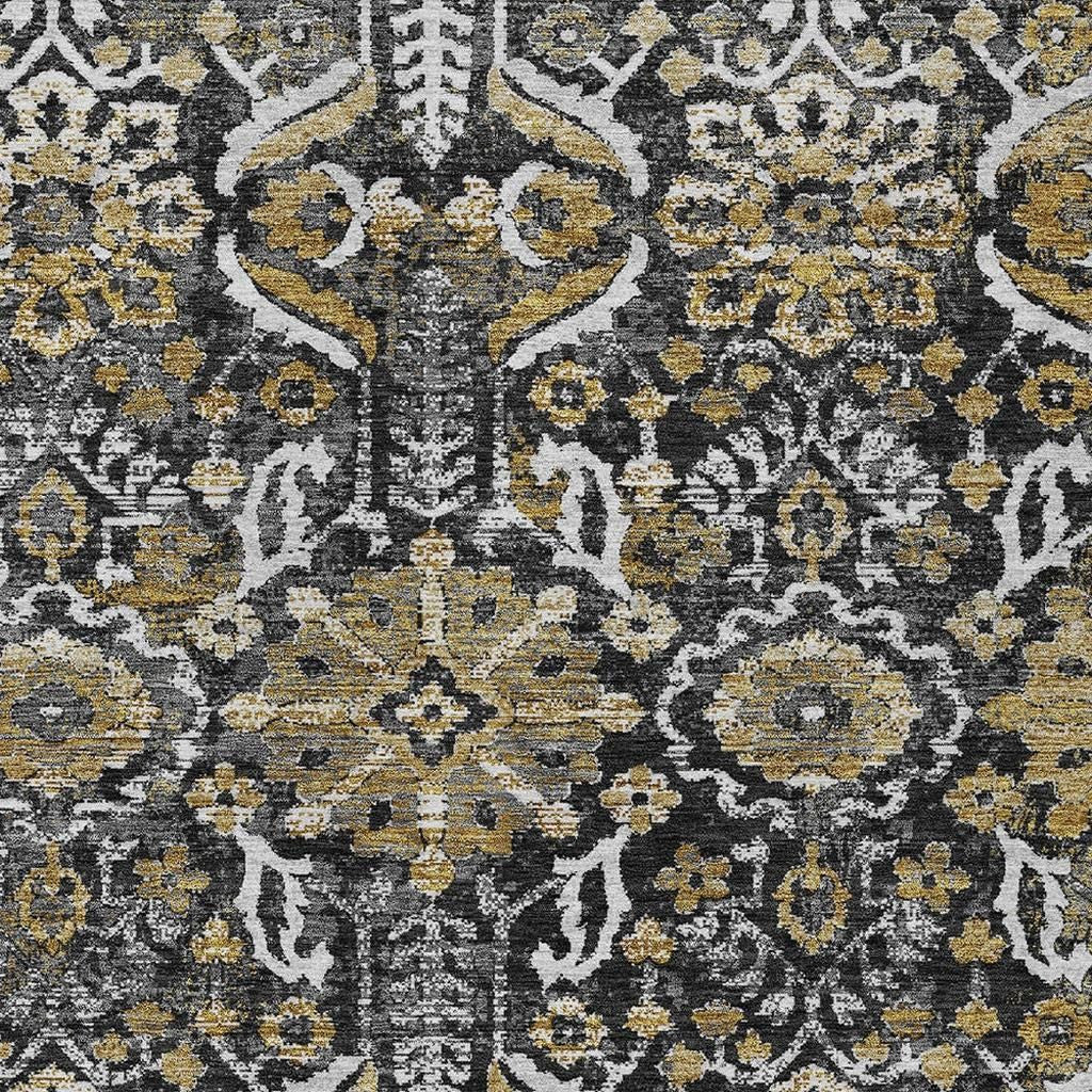 9' X 12' Black And Graphite Damask Washable Indoor Outdoor Area Rug Homeroots Outdoor