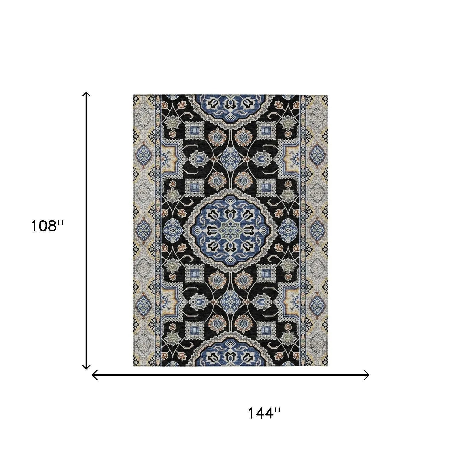 9' X 12' Black And Graphite Floral Medallion Washable Indoor Outdoor Area Rug Homeroots Outdoor