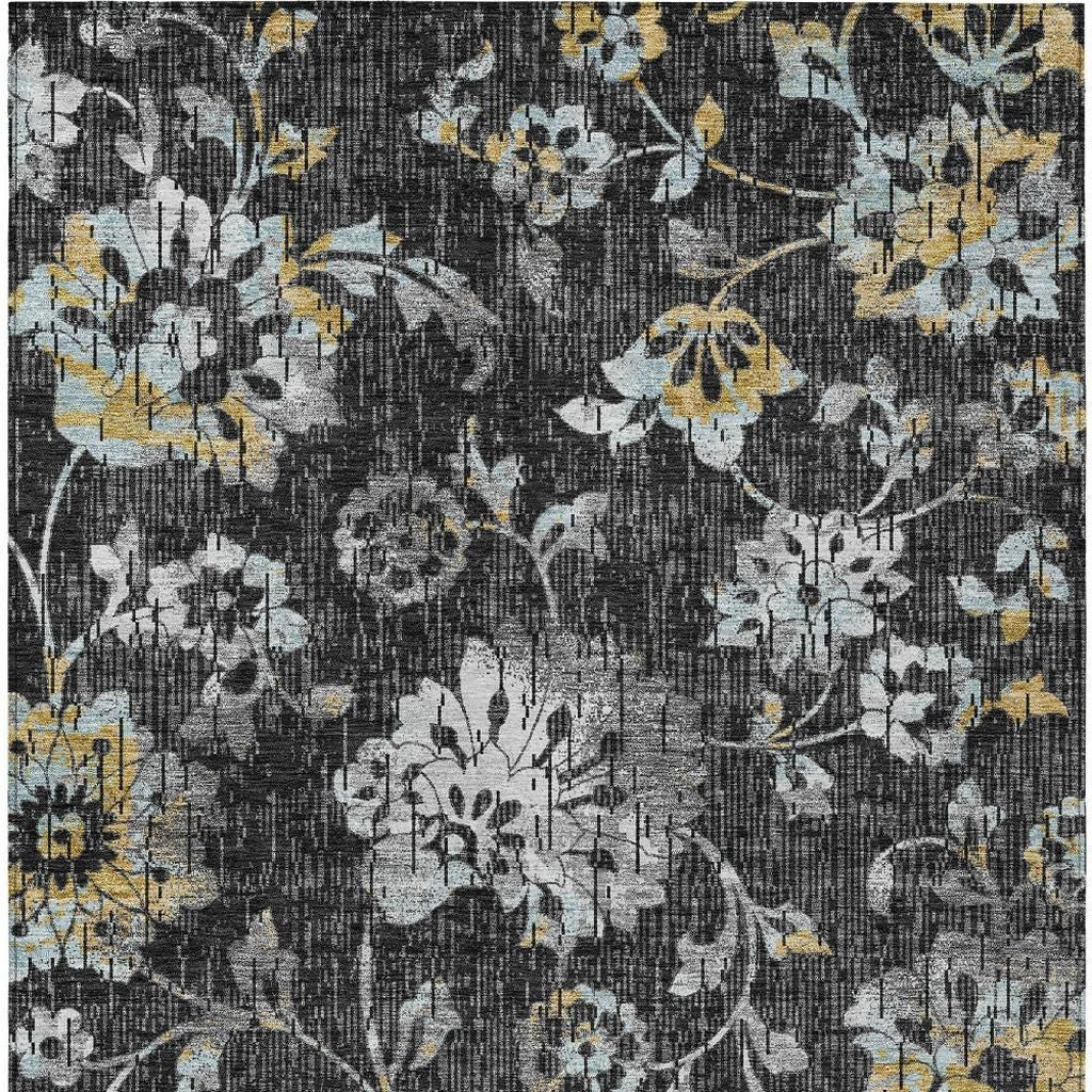 9' X 12' Black And Graphite Floral Washable Indoor Outdoor Area Rug Homeroots Outdoor