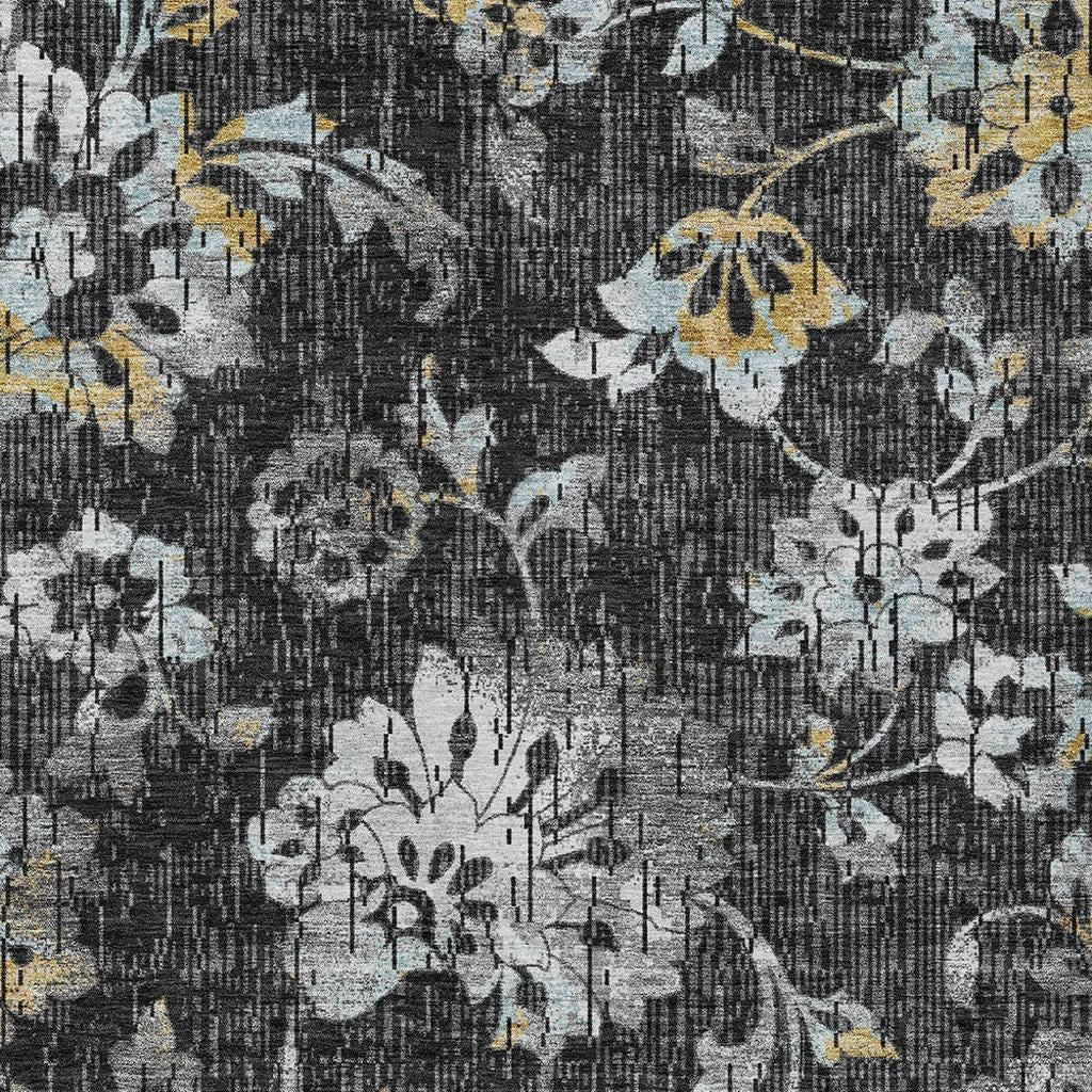 9' X 12' Black And Graphite Floral Washable Indoor Outdoor Area Rug Homeroots Outdoor