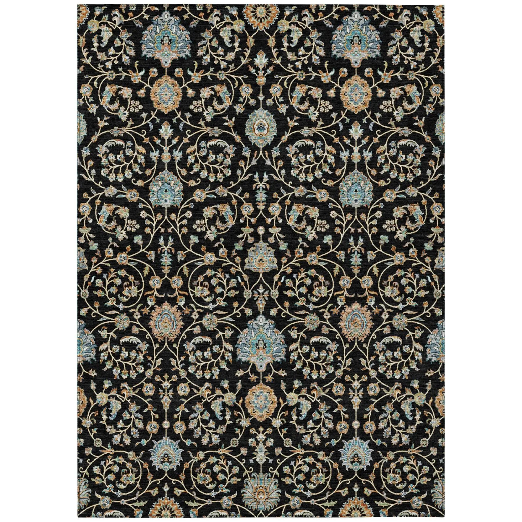 9' X 12' Black And Graphite Floral Washable Indoor Outdoor Area Rug Homeroots Outdoor