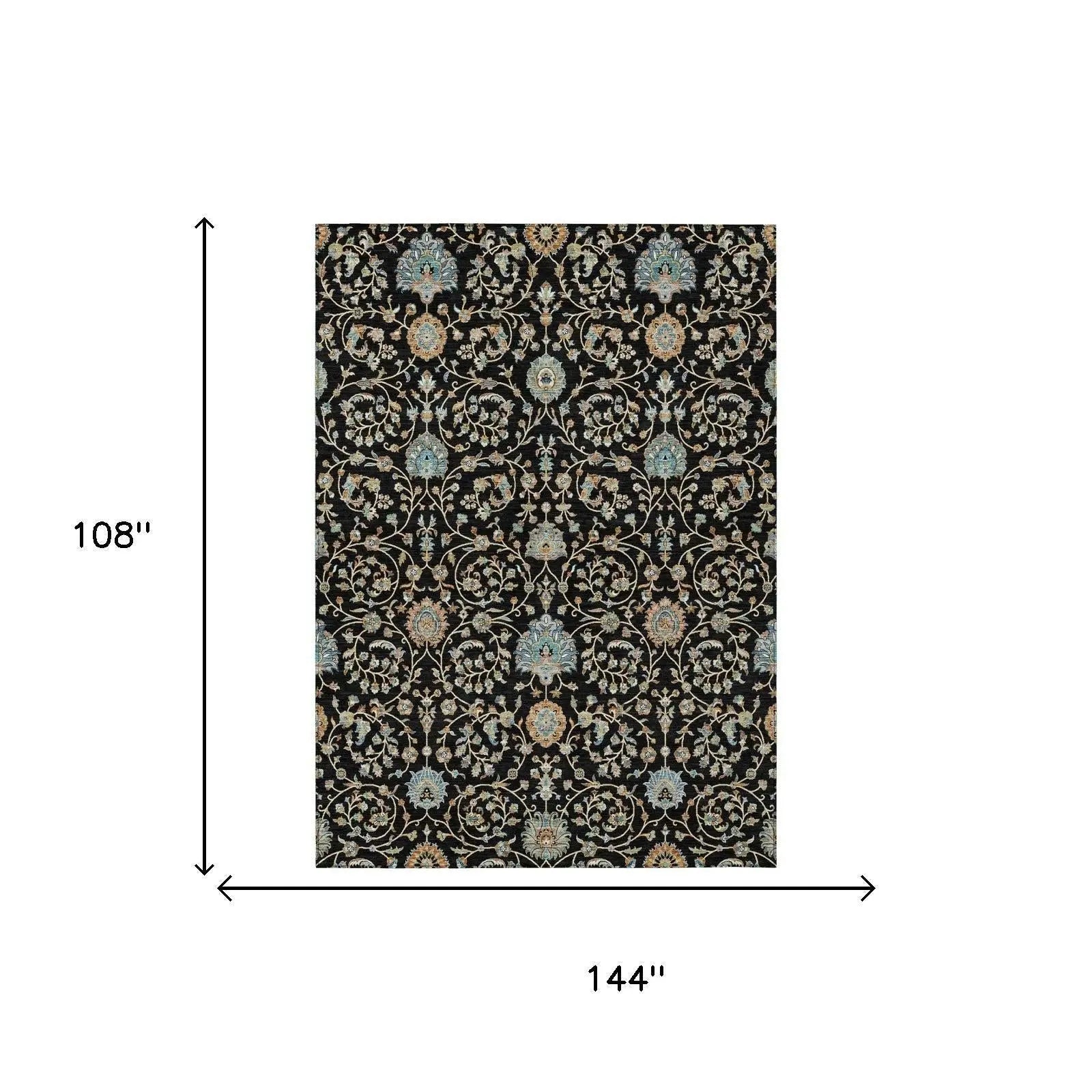 9' X 12' Black And Graphite Floral Washable Indoor Outdoor Area Rug Homeroots Outdoor