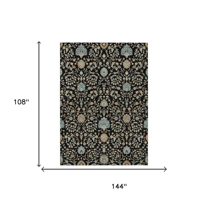 9' X 12' Black And Graphite Floral Washable Indoor Outdoor Area Rug Homeroots Outdoor