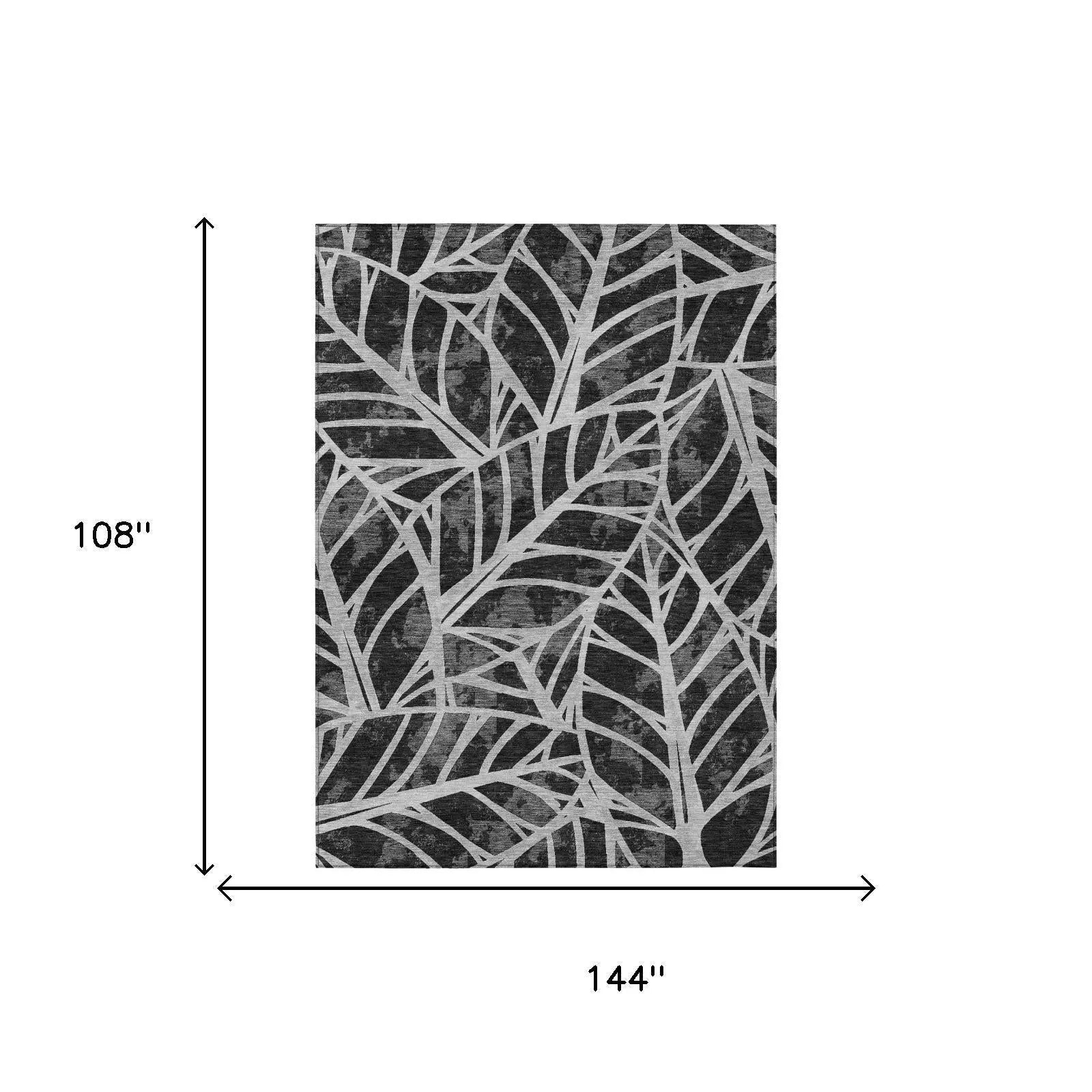 9' X 12' Black And Graphite Floral Washable Indoor Outdoor Area Rug Homeroots Outdoor
