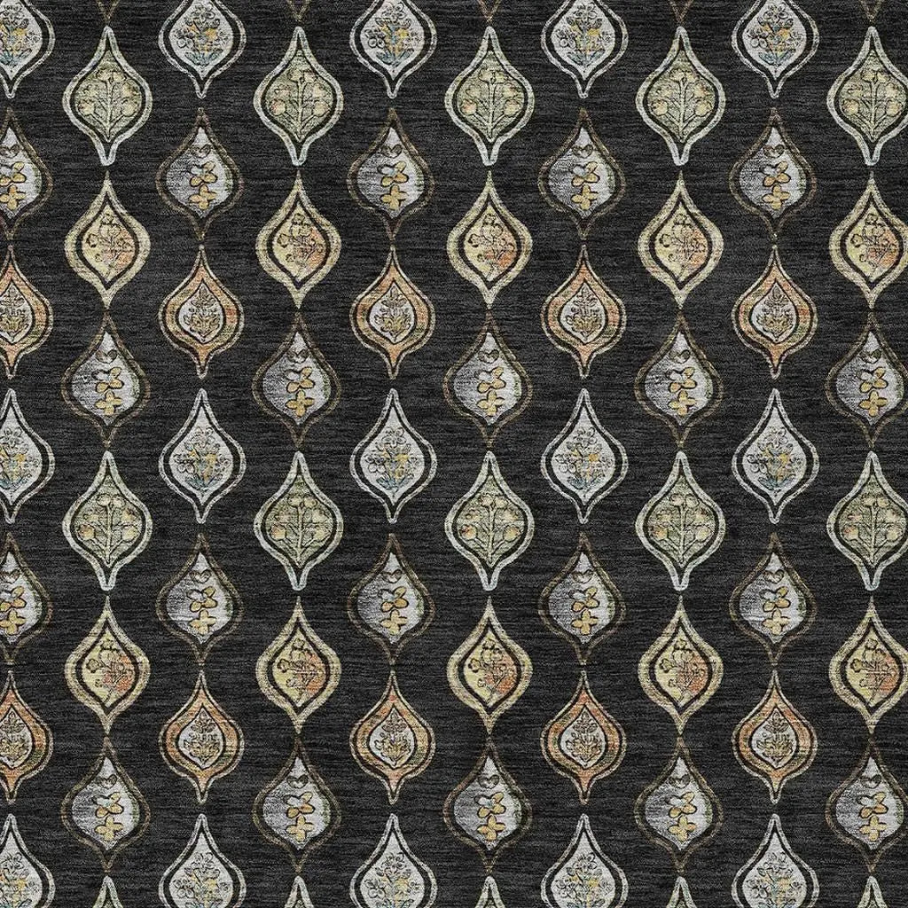 9' X 12' Black And Graphite Floral Washable Indoor Outdoor Area Rug Homeroots Outdoor