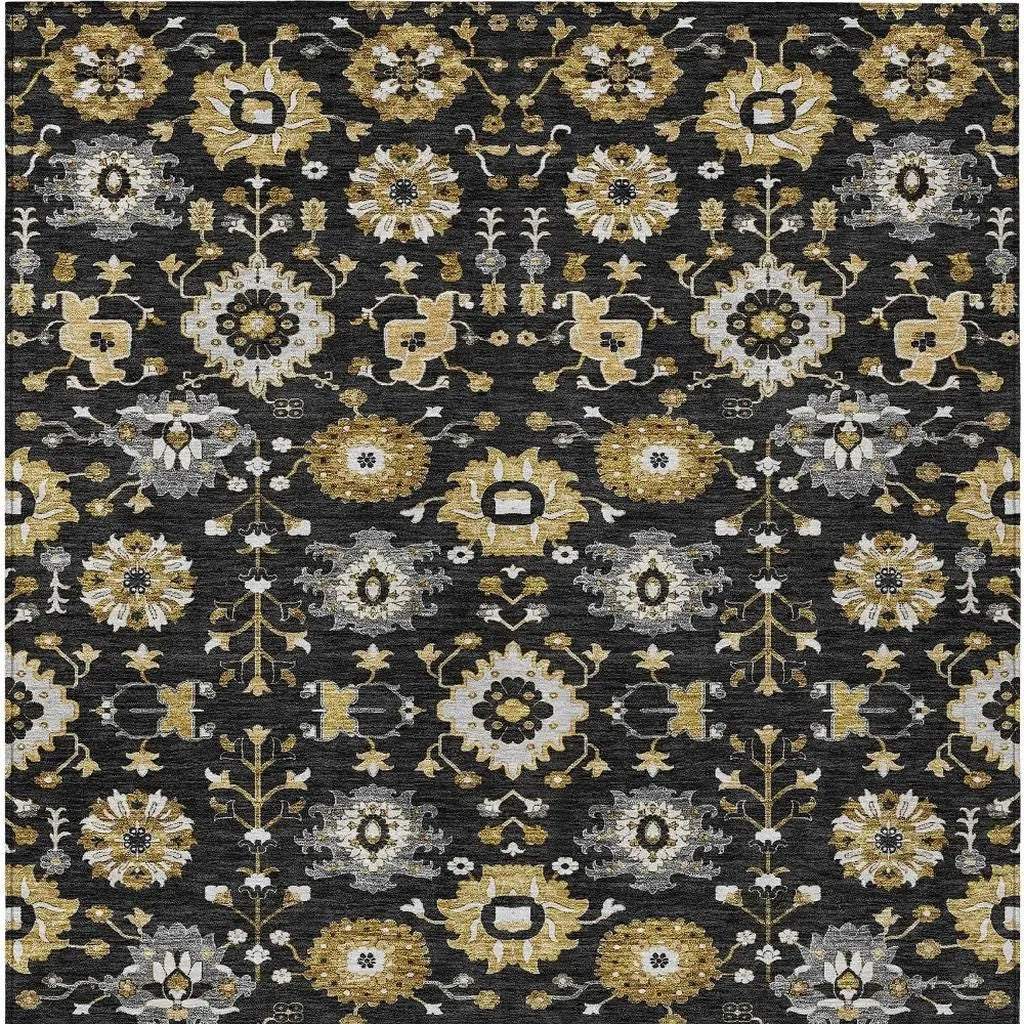 9' X 12' Black And Graphite Geometric Washable Indoor Outdoor Area Rug Homeroots Outdoor