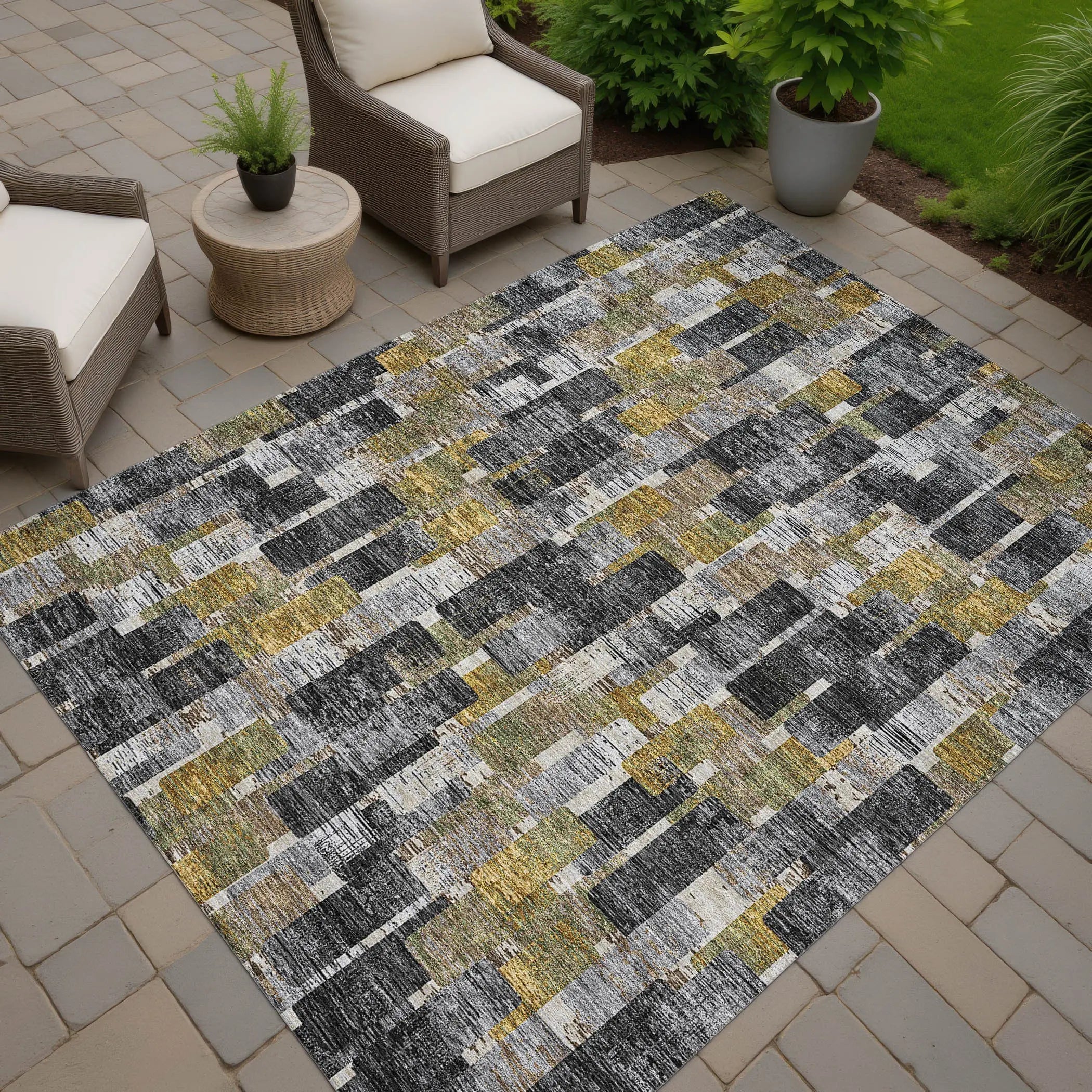 9' X 12' Black And Graphite Geometric Washable Indoor Outdoor Area Rug Homeroots Outdoor