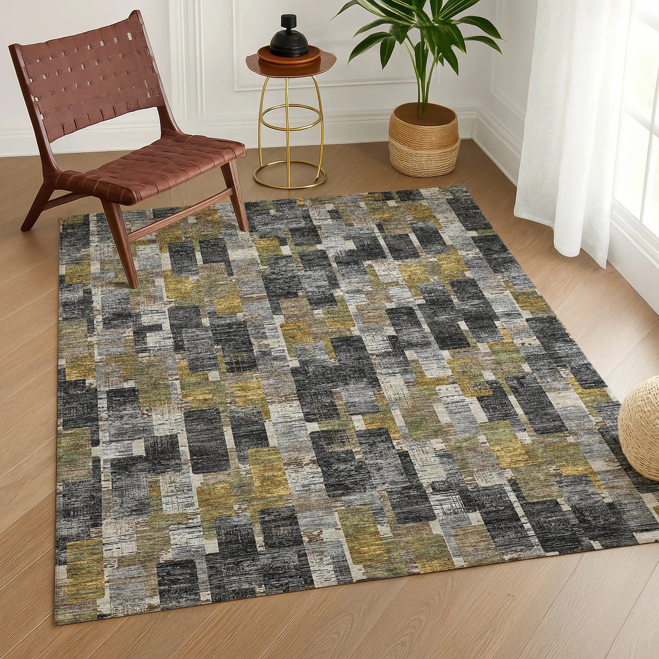 9' X 12' Black And Graphite Geometric Washable Indoor Outdoor Area Rug Homeroots Outdoor
