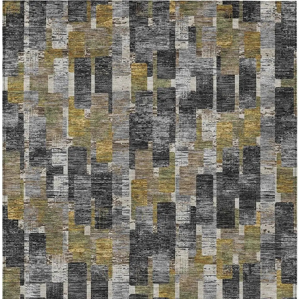 9' X 12' Black And Graphite Geometric Washable Indoor Outdoor Area Rug Homeroots Outdoor