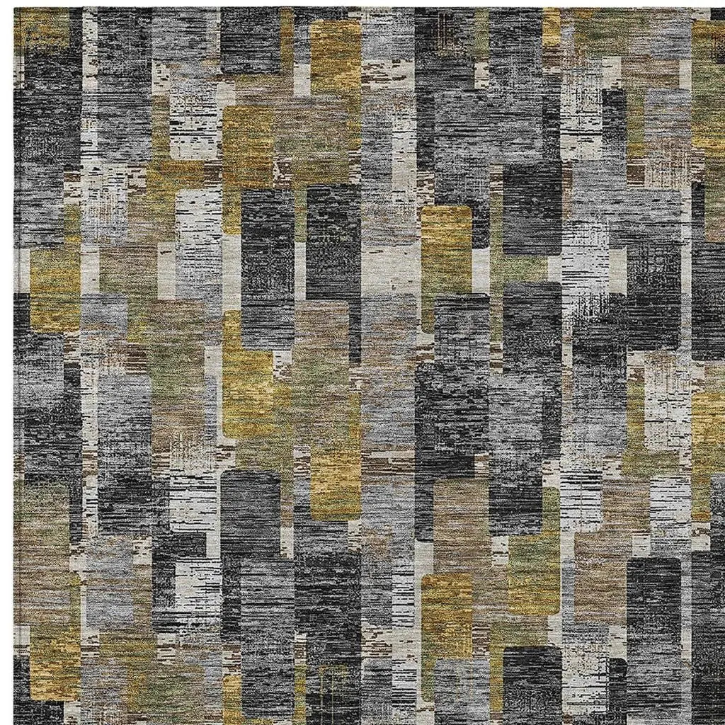 9' X 12' Black And Graphite Geometric Washable Indoor Outdoor Area Rug Homeroots Outdoor