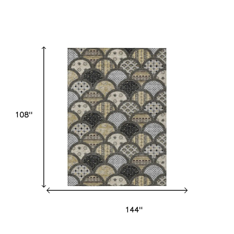 9' X 12' Black And Graphite Geometric Washable Indoor Outdoor Area Rug Homeroots Outdoor