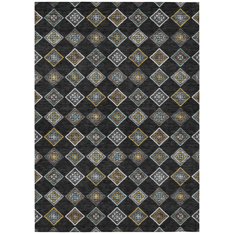 9' X 12' Black And Graphite Geometric Washable Indoor Outdoor Area Rug Homeroots Outdoor