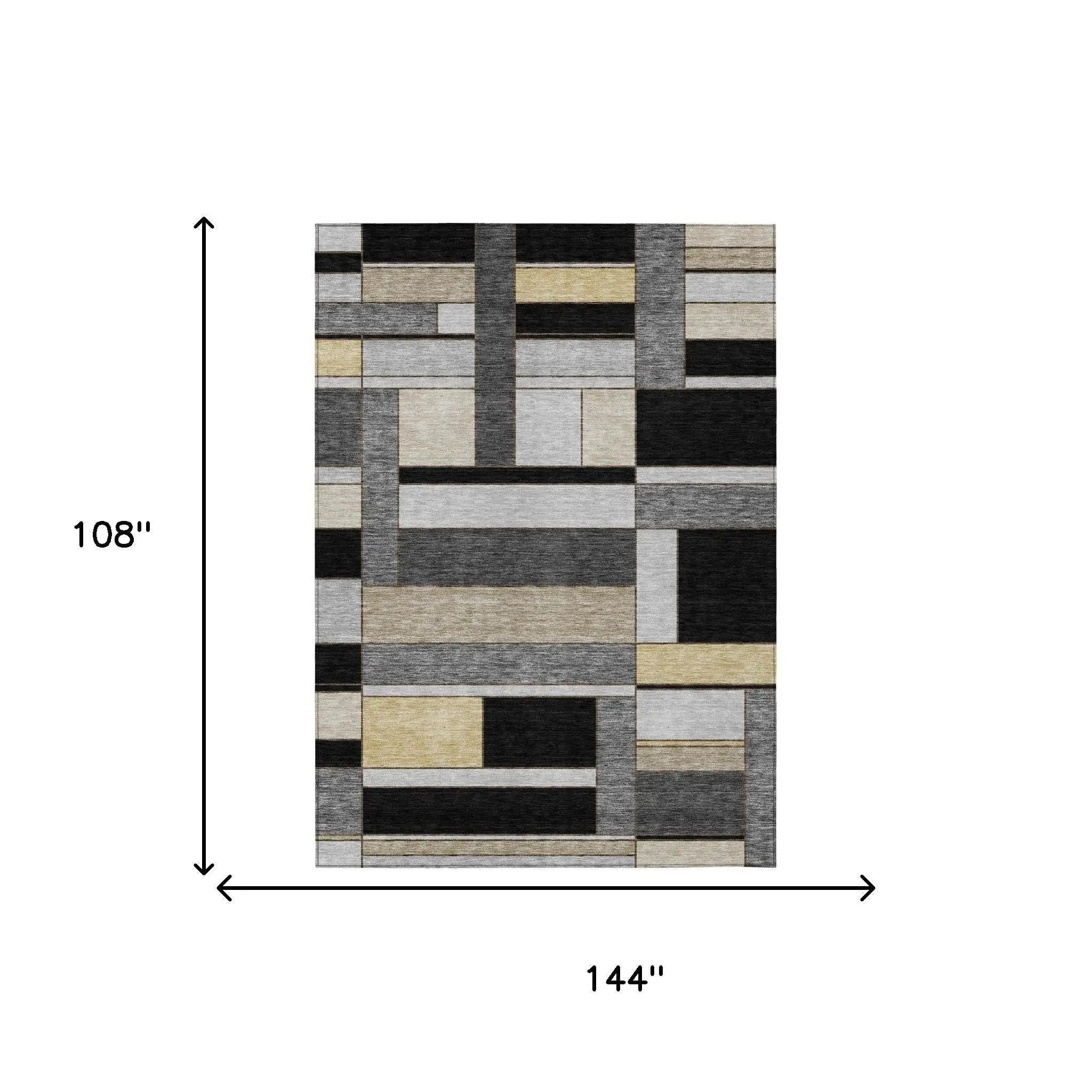 9' X 12' Black And Graphite Geometric Washable Indoor Outdoor Area Rug Homeroots Outdoor