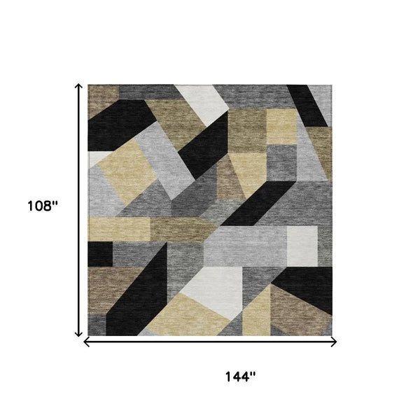 9' X 12' Black And Graphite Geometric Washable Indoor Outdoor Area Rug Homeroots Outdoor