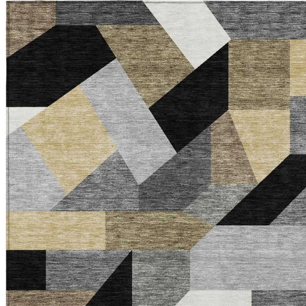 9' X 12' Black And Graphite Geometric Washable Indoor Outdoor Area Rug Homeroots Outdoor