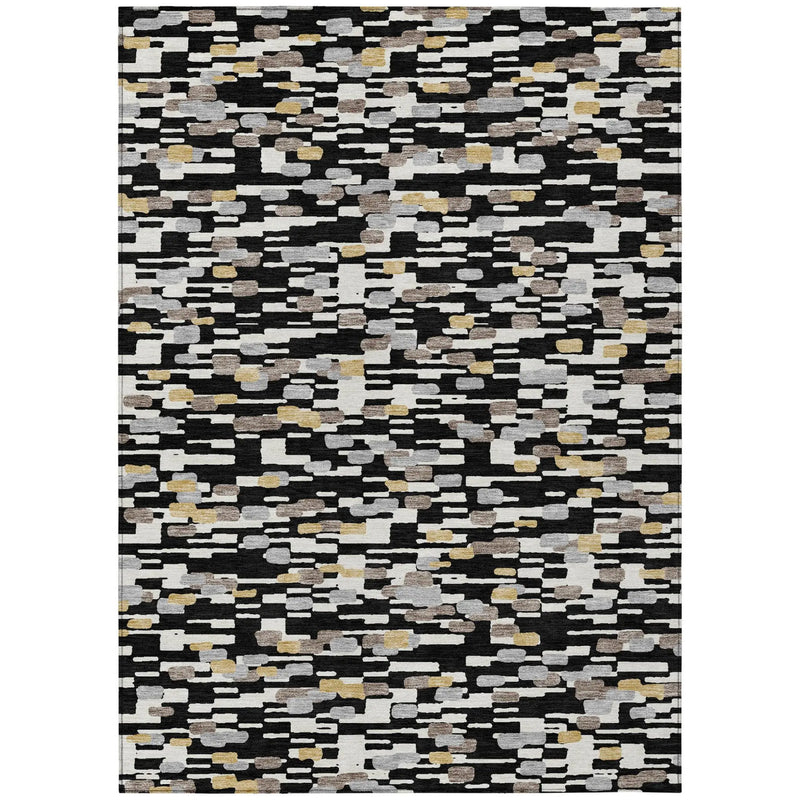 9' X 12' Black And Graphite Geometric Washable Indoor Outdoor Area Rug Homeroots Outdoor