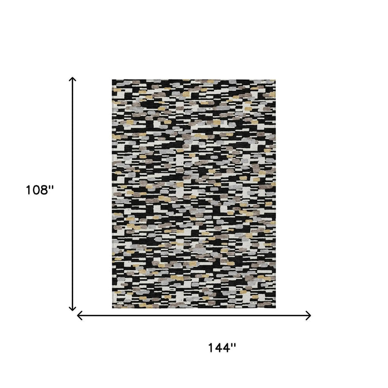 9' X 12' Black And Graphite Geometric Washable Indoor Outdoor Area Rug Homeroots Outdoor