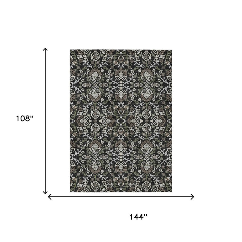 9' X 12' Black And Graphite Geometric Washable Indoor Outdoor Area Rug Homeroots Outdoor