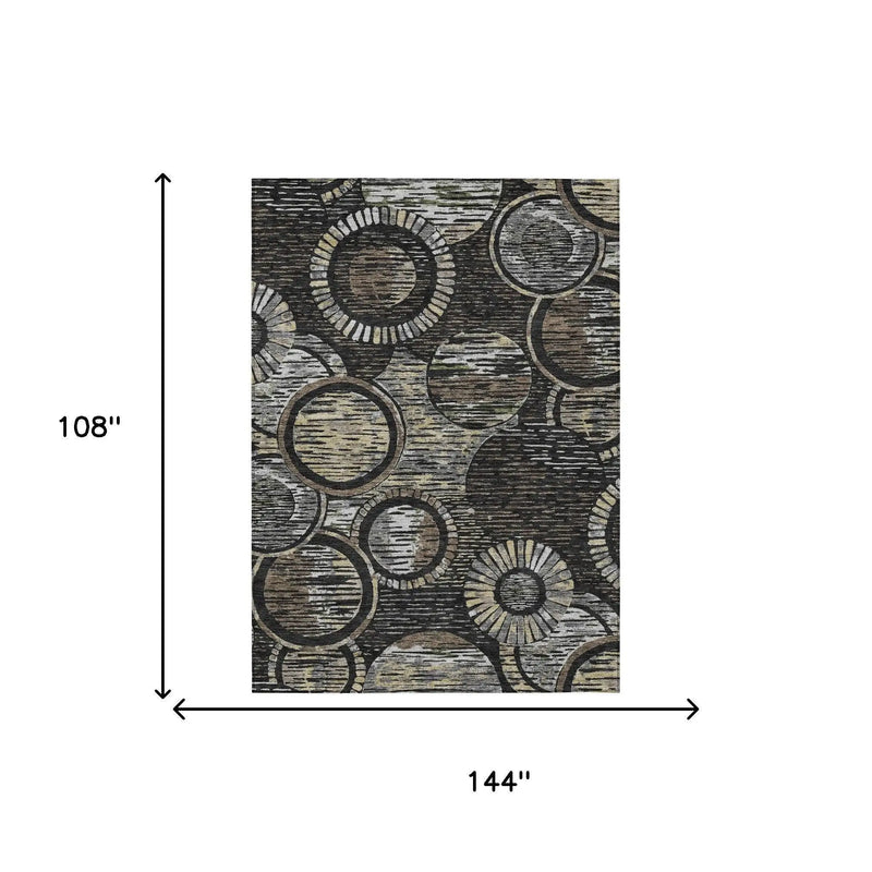 9' X 12' Black And Graphite Geometric Washable Indoor Outdoor Area Rug Homeroots Outdoor
