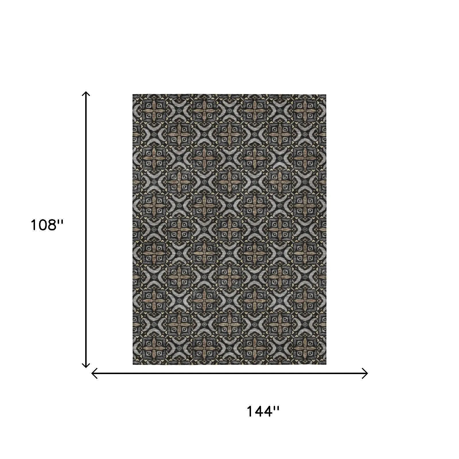 9' X 12' Black And Graphite Geometric Washable Indoor Outdoor Area Rug Homeroots Outdoor