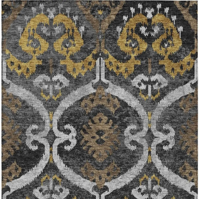 9' X 12' Black And Graphite Ikat Washable Indoor Outdoor Area Rug Homeroots Outdoor
