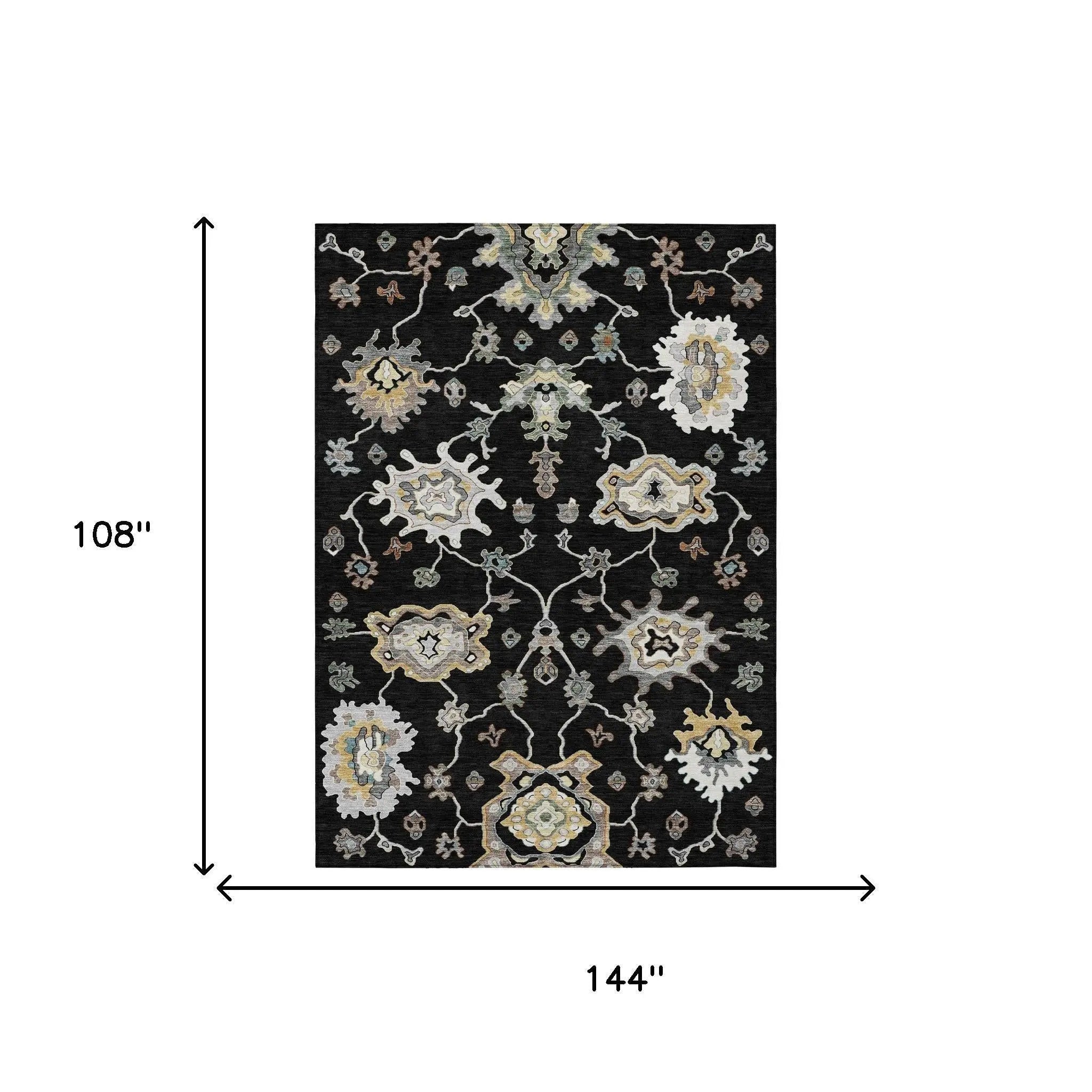 9' X 12' Black And Graphite Oriental Washable Indoor Outdoor Area Rug Homeroots Outdoor