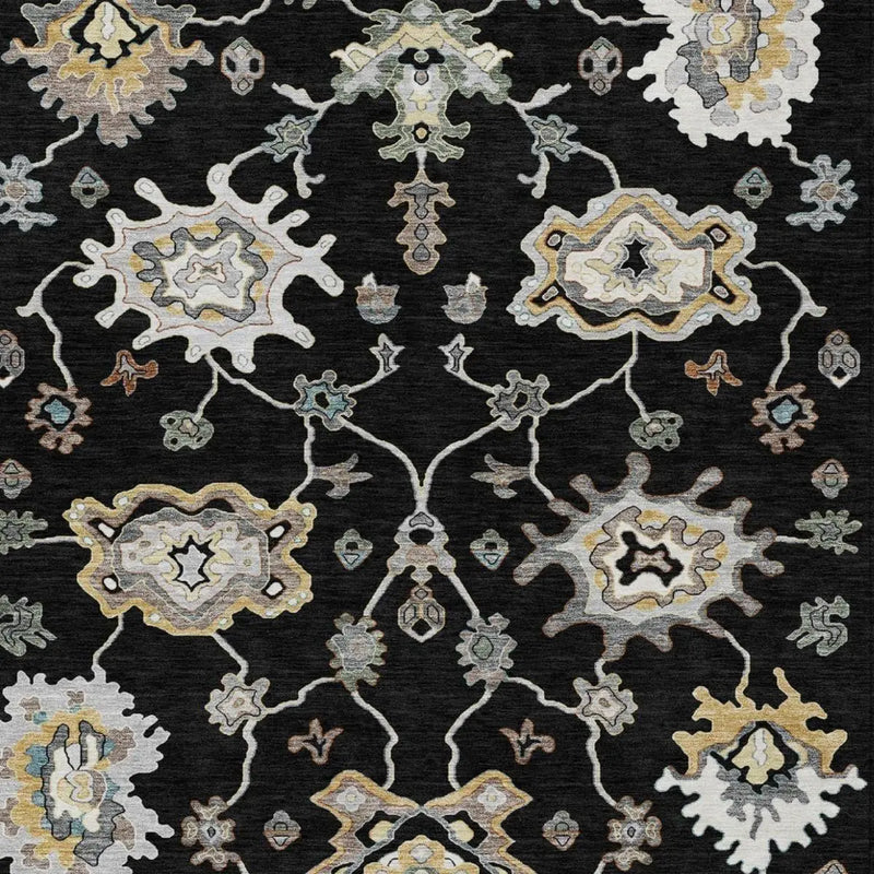 9' X 12' Black And Graphite Oriental Washable Indoor Outdoor Area Rug Homeroots Outdoor