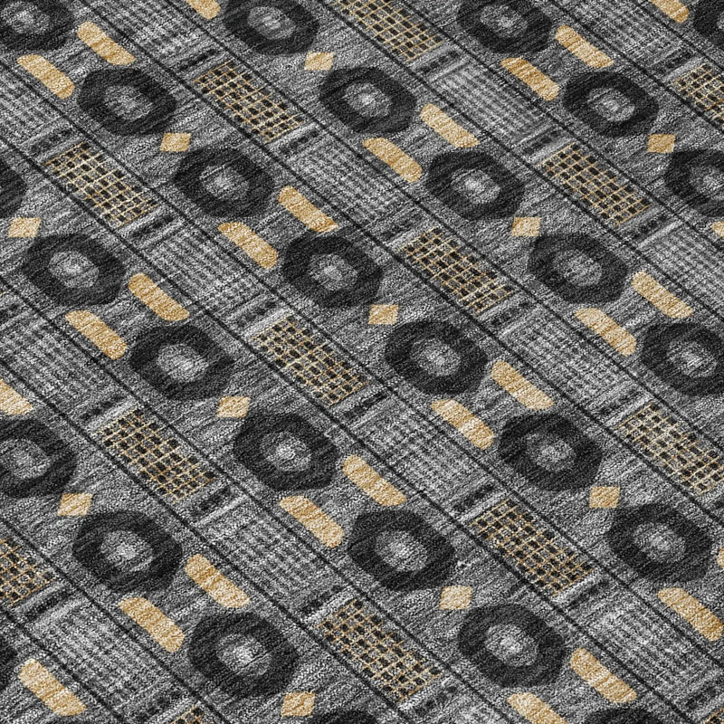 9' X 12' Black And Graphite Striped Washable Indoor Outdoor Area Rug Homeroots Outdoor