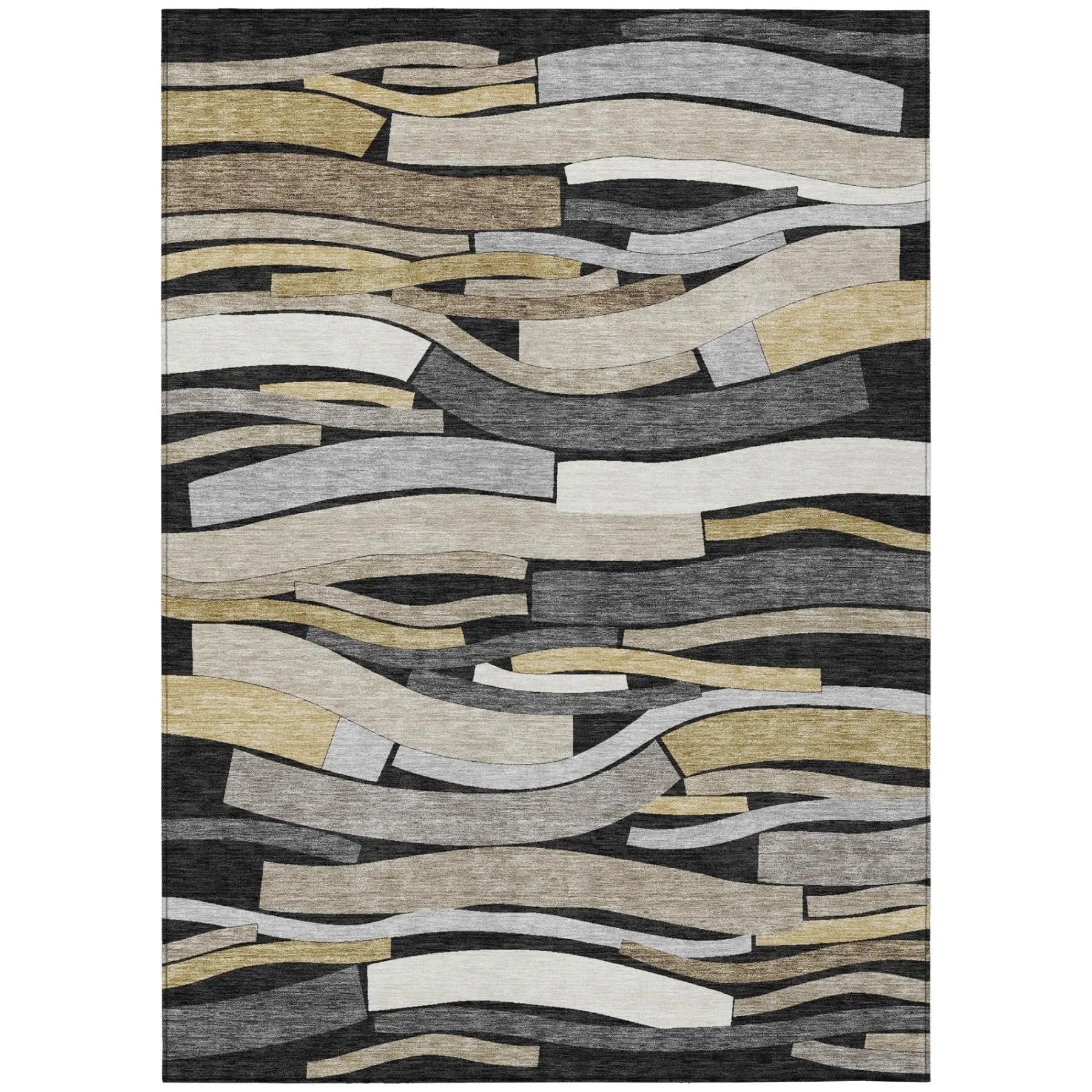 9' X 12' Black And Graphite Striped Washable Indoor Outdoor Area Rug Homeroots Outdoor