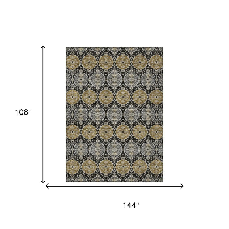 9' X 12' Black And Graphite Striped Washable Indoor Outdoor Area Rug Homeroots Outdoor