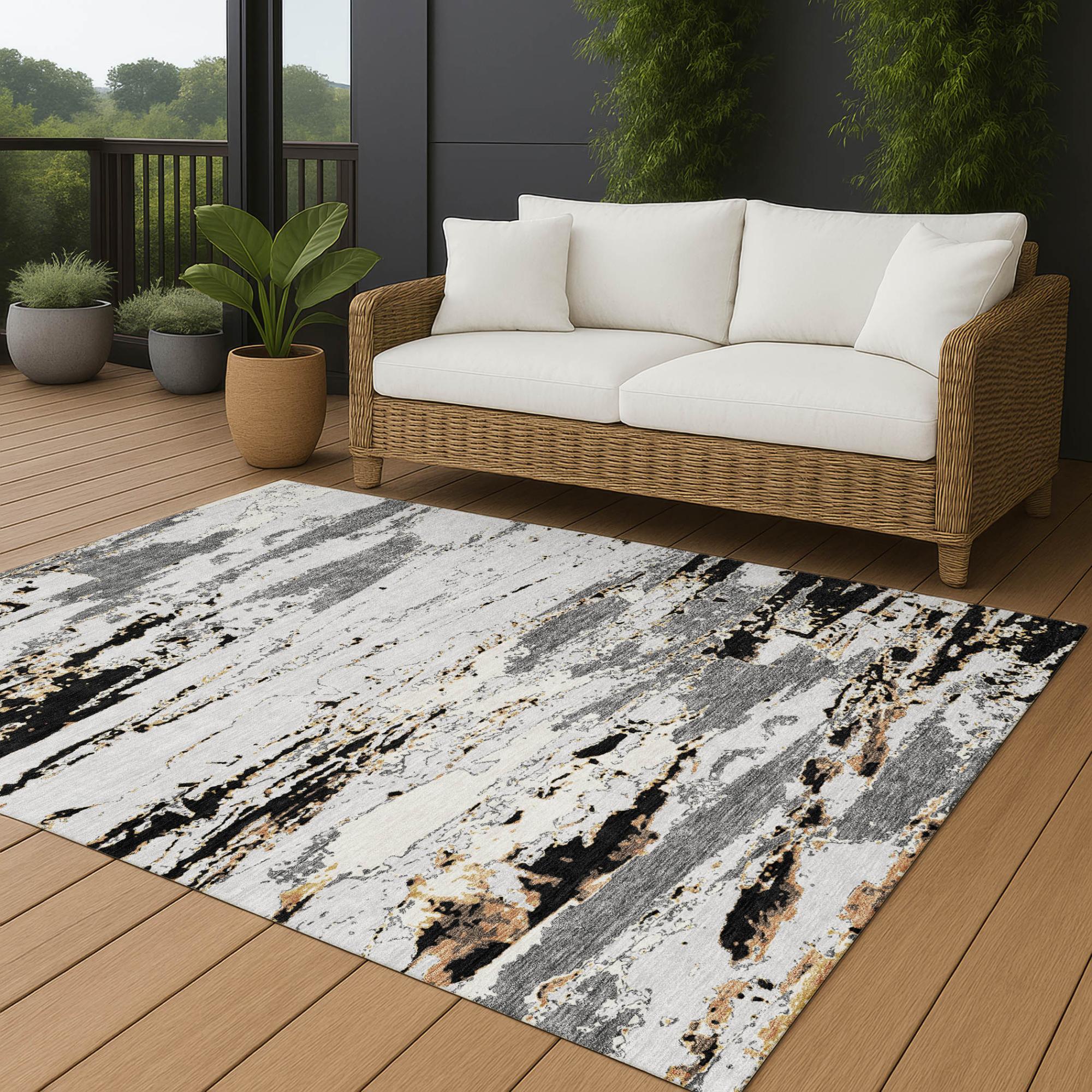 9' X 12' Black And Gray Abstract Washable Indoor Outdoor Area Rug Homeroots Outdoor