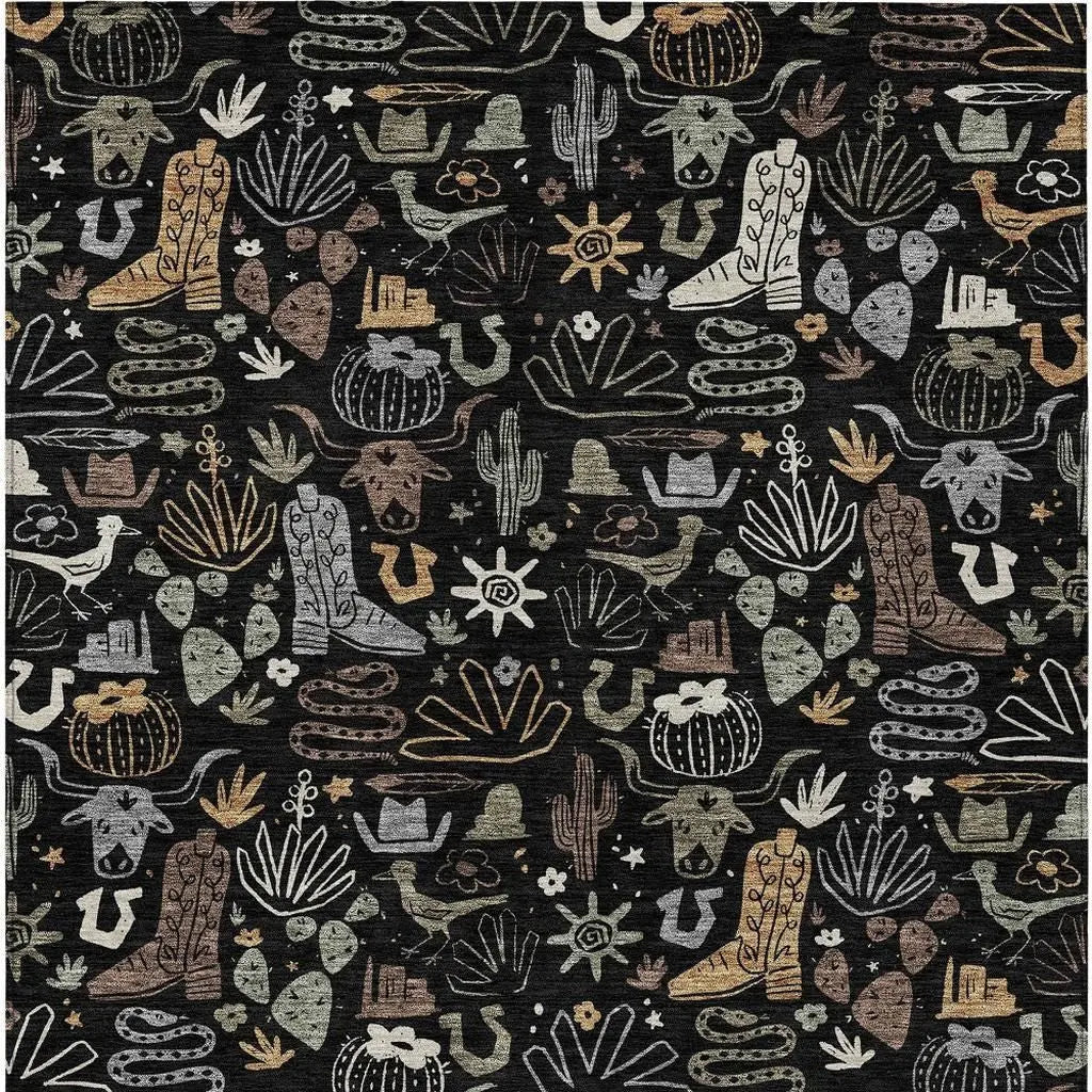 9' X 12' Black And Gray Cactus Washable Indoor Outdoor Area Rug Homeroots Outdoor