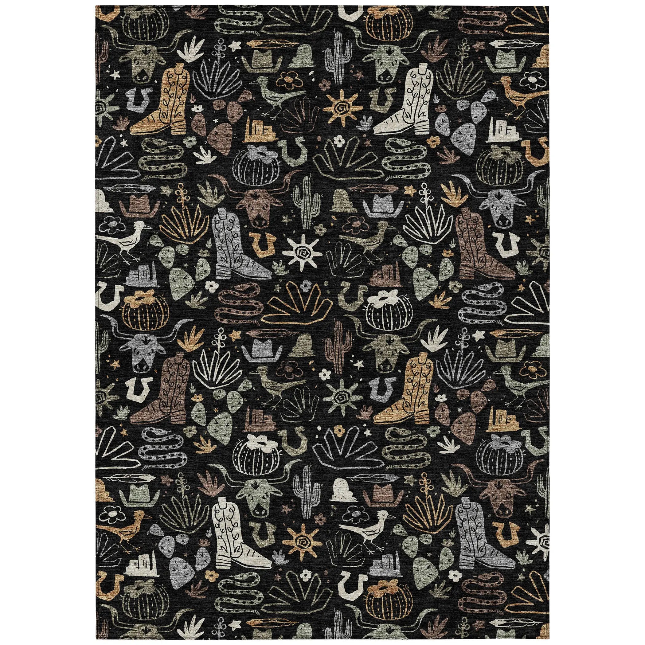 9' X 12' Black And Gray Cactus Washable Indoor Outdoor Area Rug Homeroots Outdoor